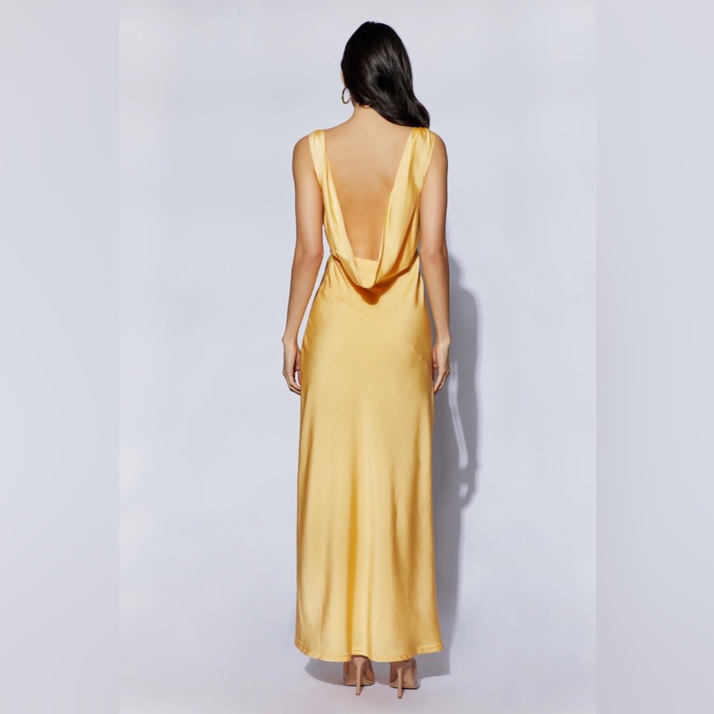 MESHKI Nadia Maxi Satin Dress With Back Cowl - Lemon (Yellow)